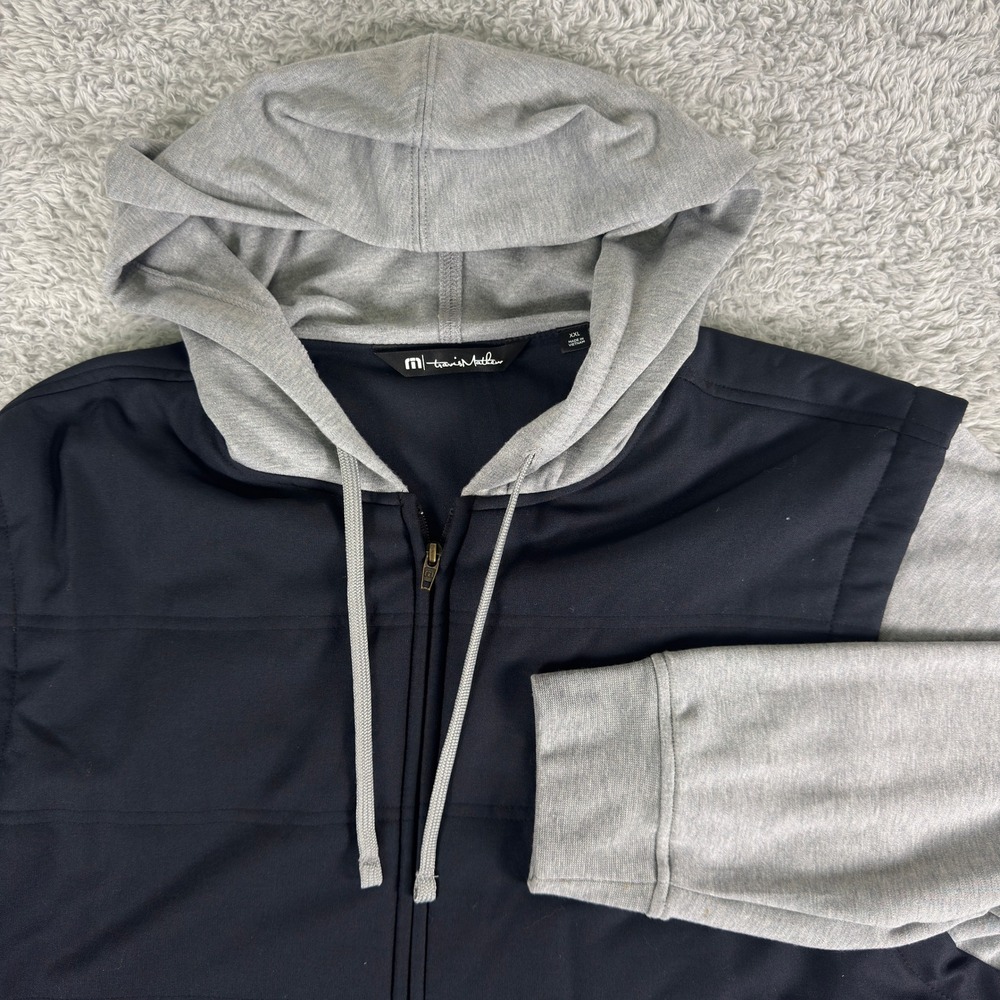 Travis Mathew Mens XXL Full Zip Quilted Hoodie Black Heather Grey Jacket